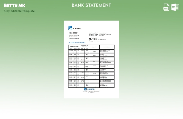 модерен стил шаблон ексел извод од банка на Луксембург Sogexia